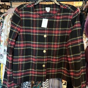 J. CREW FACTORY Black Stewart Irish Plaid Lady Jacket Blazer Wool Blend NWT 16